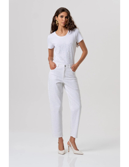 Fracomina pantalone carrot mom fit in tessuto bull con strass fp26svd005w615r9 [85633d60]
