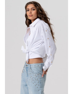 Fracomina jeans straight fit in denim con lavaggio chiaro e con pietre luminose e strass fp26sv2007d40003 [7217c8af] 2