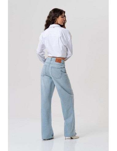 Fracomina jeans straight fit in denim con lavaggio chiaro e con pietre luminose e strass fp26sv2007d40003 [1c2c4aa6]