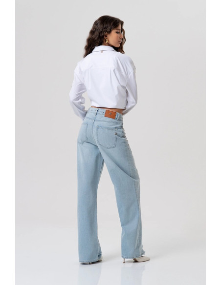 Fracomina jeans straight fit in denim con lavaggio chiaro e con pietre luminose e strass fp26sv2007d40003 [1c2c4aa6]