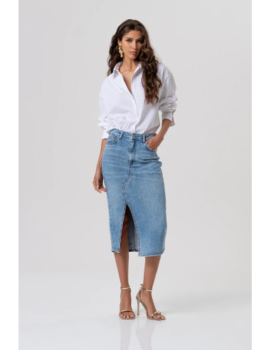 Fracomina gonna regular midi in denim con lavaggio chiaro fp26sg5003d45003 [a314df39]