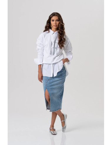 Fracomina gonna regular midi in denim con lavaggio chiaro fp26sg5003d45003 [c87f1a2e]