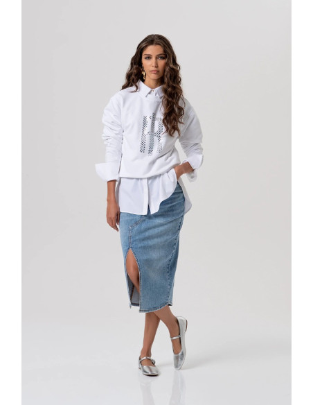 Fracomina gonna regular midi in denim con lavaggio chiaro fp26sg5003d45003 [c87f1a2e]