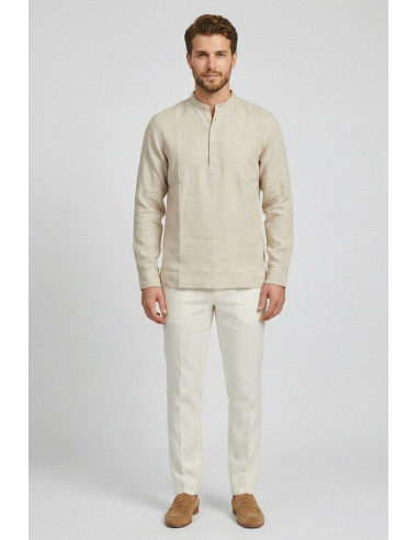 Markup camicia serafino in lino con colletto alla coreana MK13008 [3c338459]