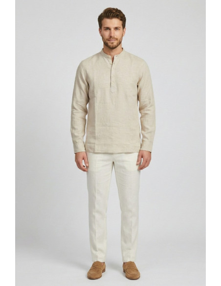 Markup camicia serafino in lino con colletto alla coreana MK13008 [3c338459]