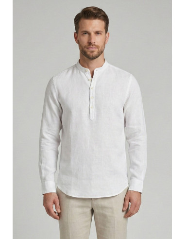 Markup camicia serafino in lino con colletto alla coreana MK13008 [76dea159]