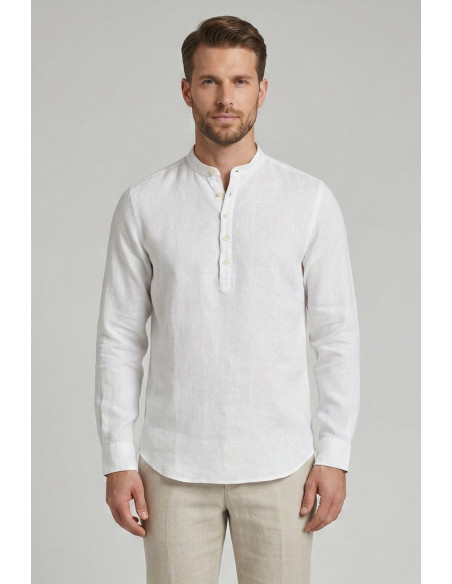 Markup camicia serafino in lino con colletto alla coreana MK13008 [76dea159]