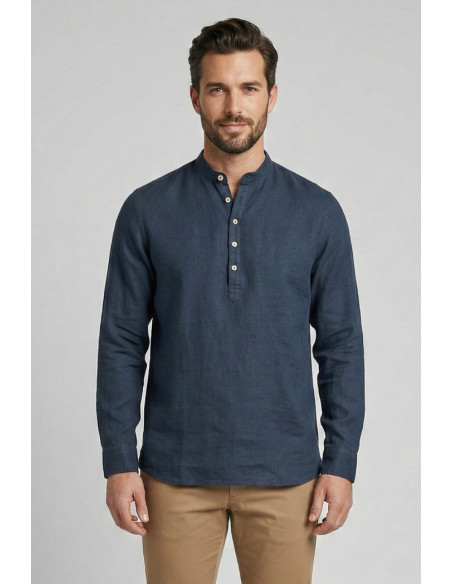 Markup camicia serafino in lino con colletto alla coreana MK13008 [edc01b5f]