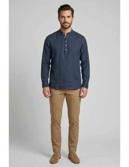 Markup camicia serafino in lino con colletto alla coreana MK13008 [83fb9956]