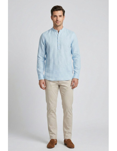 Markup camicia serafino in lino con colletto alla coreana MK13008 [8ba9e985]