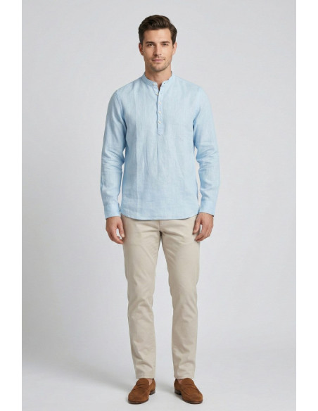 Markup camicia serafino in lino con colletto alla coreana MK13008 [8ba9e985]