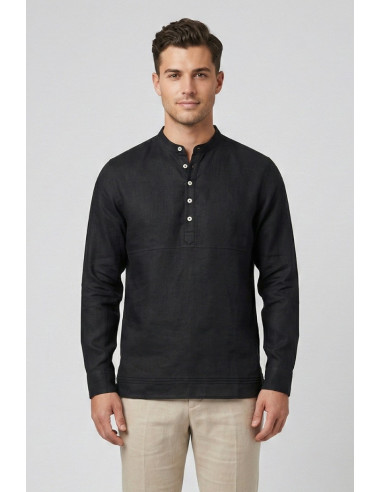 Markup camicia serafino in lino con colletto alla coreana MK13008 [5ddc19d5]