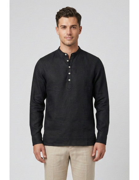 Markup camicia serafino in lino con colletto alla coreana MK13008 [5ddc19d5]