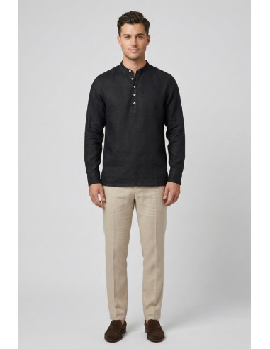 Markup camicia serafino in lino con colletto alla coreana MK13008 [33e79bdc]
