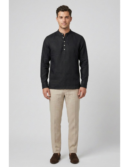 Markup camicia serafino in lino con colletto alla coreana MK13008 [33e79bdc]