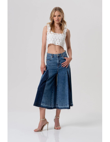 Fracomina bermuda flare in denim con inserti in lavaggio raw fr26svb006d466r9 [38223e9c]