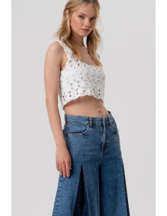Fracomina bermuda flare in denim con inserti in lavaggio raw fr26svb006d466r9 [38223e9c] 2