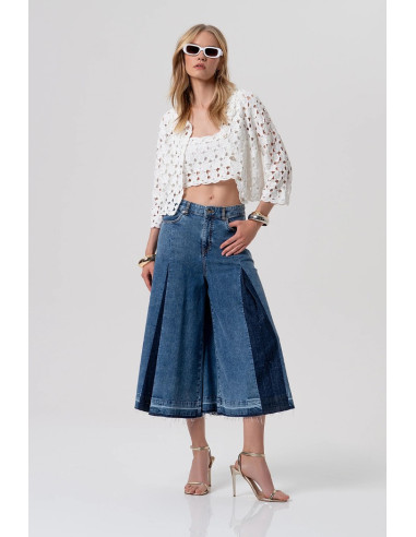 Fracomina bermuda flare in denim con inserti in lavaggio raw fr26svb006d466r9 [5349fb8b]