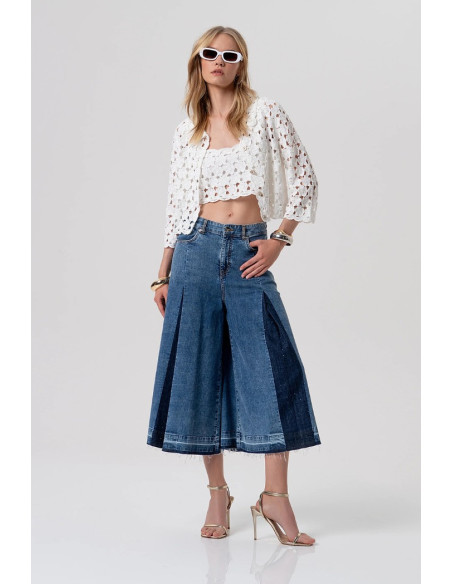 Fracomina bermuda flare in denim con inserti in lavaggio raw fr26svb006d466r9 [5349fb8b]