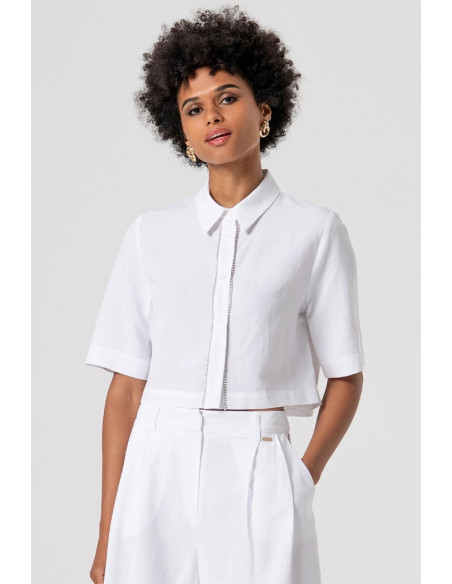 Fracomina camicia cropped in cotone con strass fs26st6013w62201 [f181fb8a]