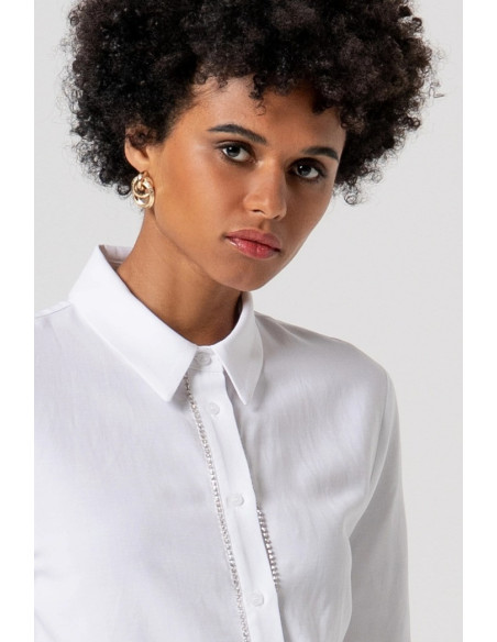 Fracomina camicia cropped in cotone con strass fs26st6013w62201 [28a7b887]