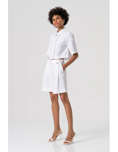 Fracomina camicia cropped in cotone con strass fs26st6013w62201 [9aea3e9d]
