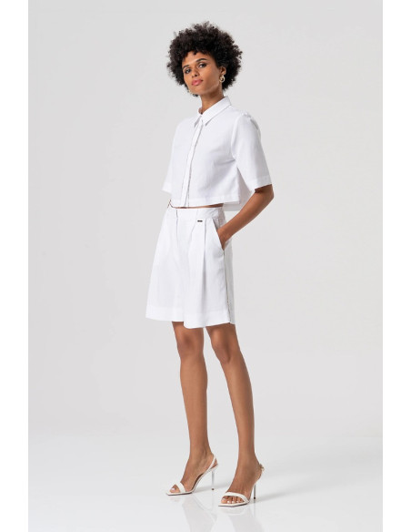 Fracomina camicia cropped in cotone con strass fs26st6013w62201 [9aea3e9d]