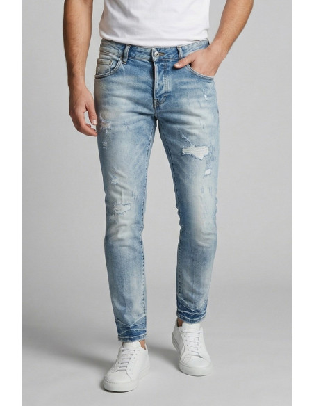 Drop Season 2 jeans in denim di cotone con rotture SS26D02 [2d12ce1c]