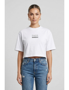 Drop Season 2 t-shirt cropped in cotone con logo strass SS26W526 [b498b67b]