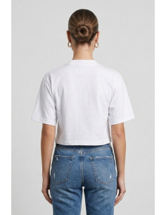 Drop Season 2 t-shirt cropped in cotone con logo strass SS26W526 [b498b67b] 2