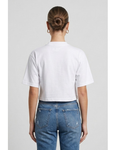 Drop Season 2 t-shirt cropped in cotone con logo strass SS26W526 [6dbef576]