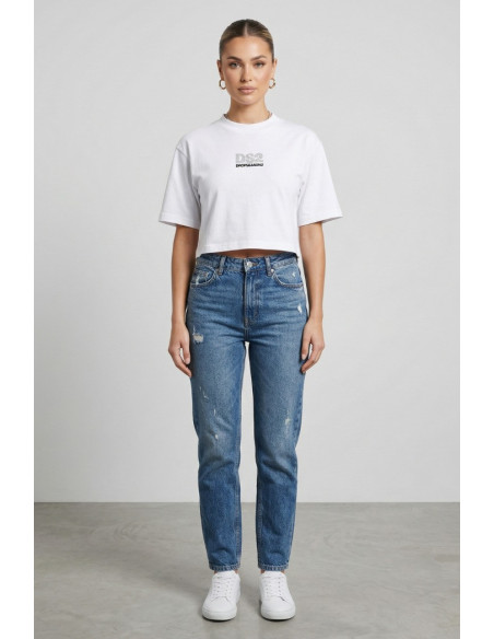 Drop Season 2 t-shirt cropped in cotone con logo strass SS26W526 [daa33472]