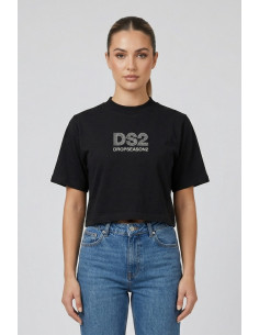 Drop Season 2 t-shirt cropped in cotone con logo strass SS26W526 [9f9a0ef7]