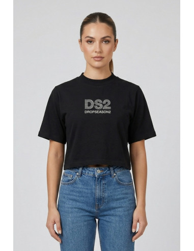 Drop Season 2 t-shirt cropped in cotone con logo strass SS26W526 [9f9a0ef7]