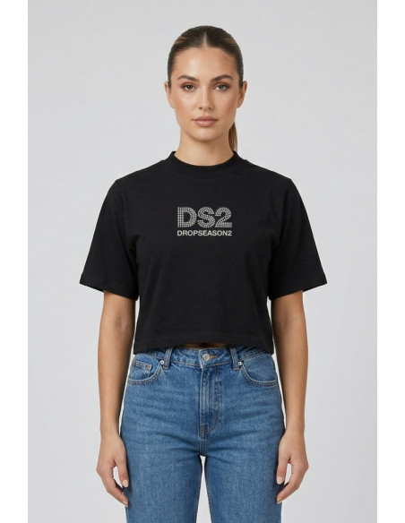 Drop Season 2 t-shirt cropped in cotone con logo strass SS26W526 [9f9a0ef7]