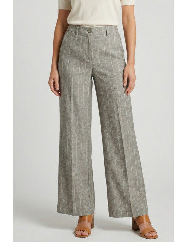 PDK pantalone flare a righe in misto lino e viscosa 057042 [85fef6e8]
