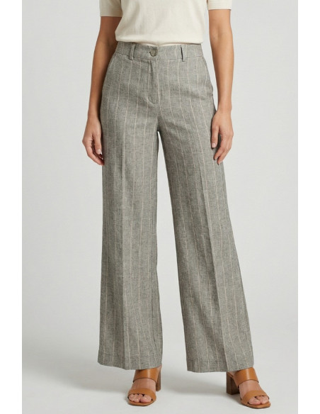 PDK pantalone flare a righe in misto lino e viscosa 057042 [85fef6e8]