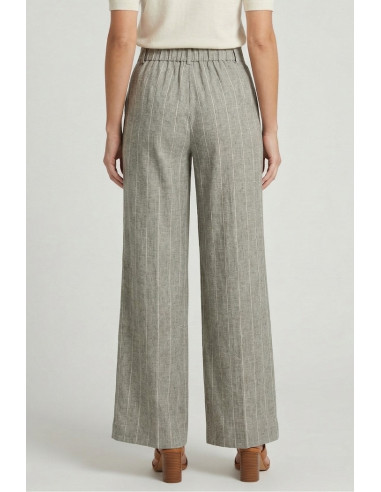 PDK pantalone flare a righe in misto lino e viscosa 057042 [5cd8b5e5]