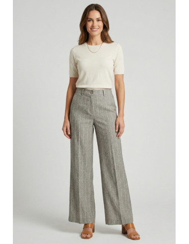 PDK pantalone flare a righe in misto lino e viscosa 057042 [ebc574e1]