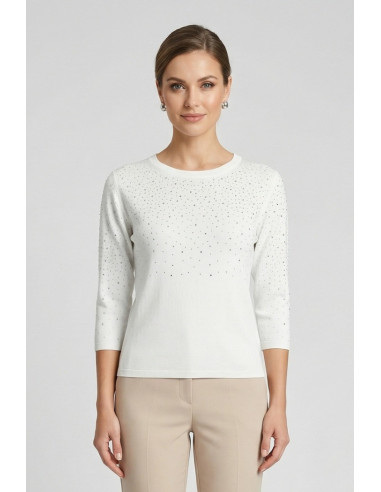 Sheis maglia girocollo con strass e manica 3/4 DS6150 [06493f3b]