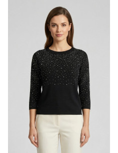 Sheis maglia girocollo con strass e manica 3/4 DS6150 [2d4b87b7]