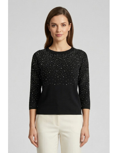 Sheis maglia girocollo con strass e manica 3/4 DS6150 [2d4b87b7]