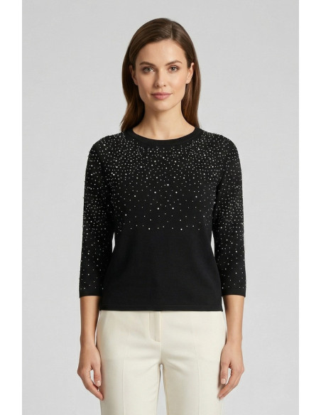 Sheis maglia girocollo con strass e manica 3/4 DS6150 [2d4b87b7]