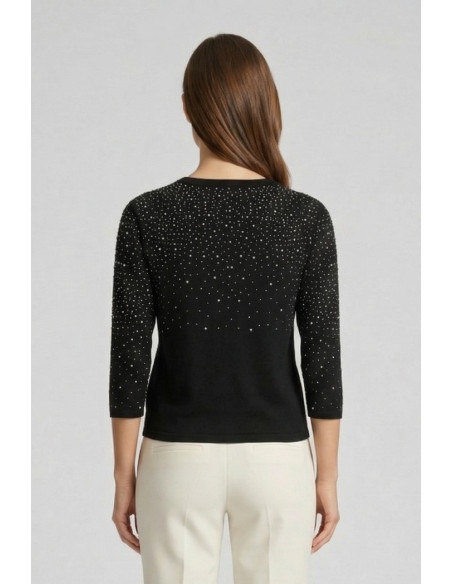 Sheis maglia girocollo con strass e manica 3/4 DS6150 [f46dc4ba]