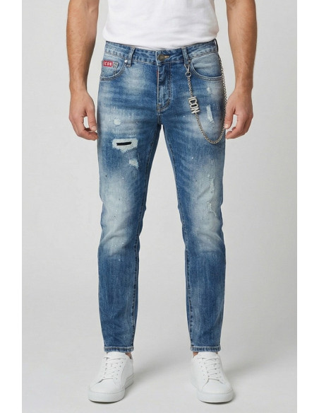 Icon jeans slim fit in denim con mini logo Rhode Island IUD013 [c106bba2]