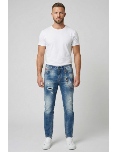 Icon jeans slim fit in denim con mini logo Rhode Island IUD013 [af3d39ab]