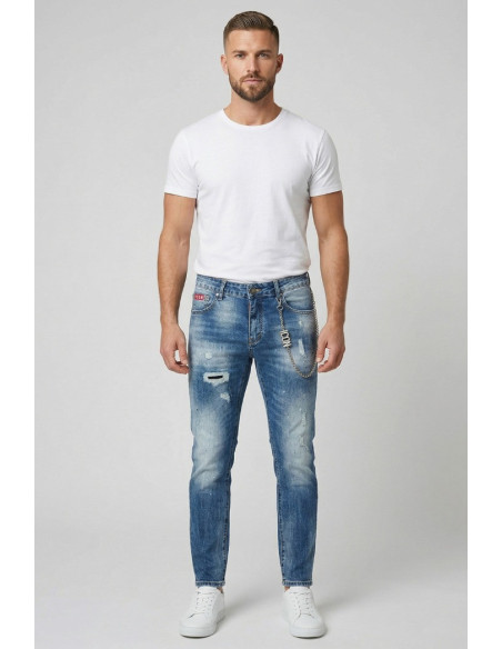 Icon jeans slim fit in denim con mini logo Rhode Island IUD013 [af3d39ab]