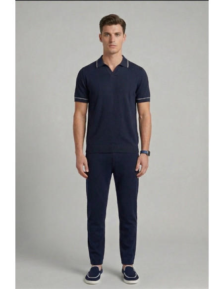 Nerovago polo maglia con collo derby e contrasti 661033-NV [21a6f99c]