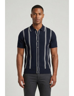 Nerovago cardigan polo a bottoni mezza manica con righe 661066-NV [3790538e]