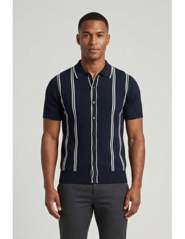 Nerovago cardigan polo a bottoni mezza manica con righe 661066-NV [3790538e]